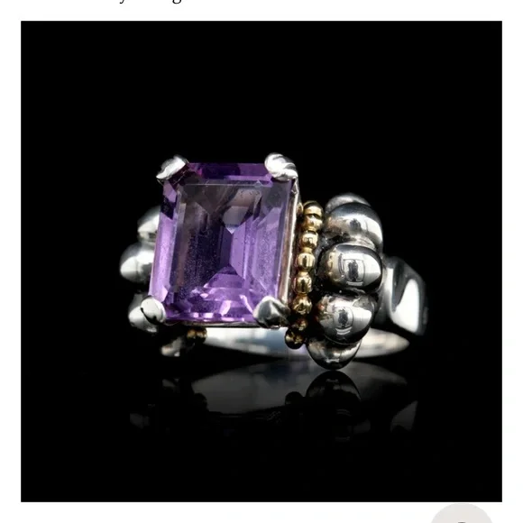 Lagos ring - amethyst set in sterling silver with 18K gold Caviar beading - Picture 15 of 16